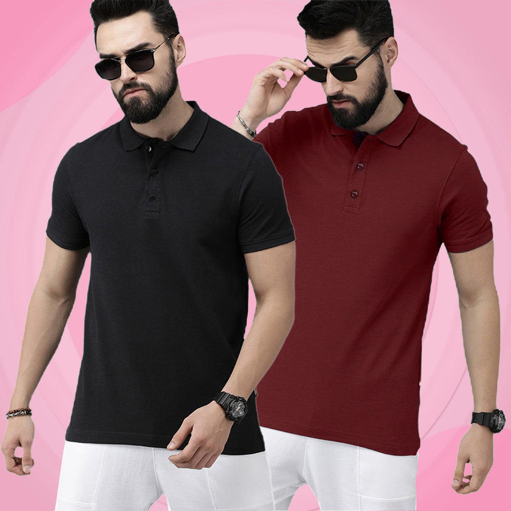 Newly Premium Polo Combo ( Pack Of 2 ) Tshirt By LazyChunks | Black Maroon