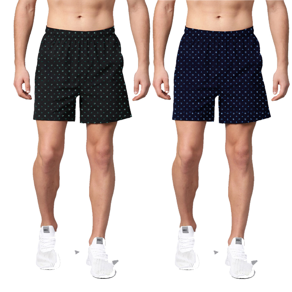 Regular Fit New Trendy and Casual Printed Premium Boxer Shorts Combo ( Pack of 2 ) For Men | Black Navy Blue | By LazyChunks