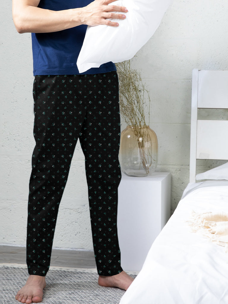 Lazychunks Men's Black Printed Super Combed Cotton Blend Casual Style Lower With Dual Side Pockets No Marks Waistband.