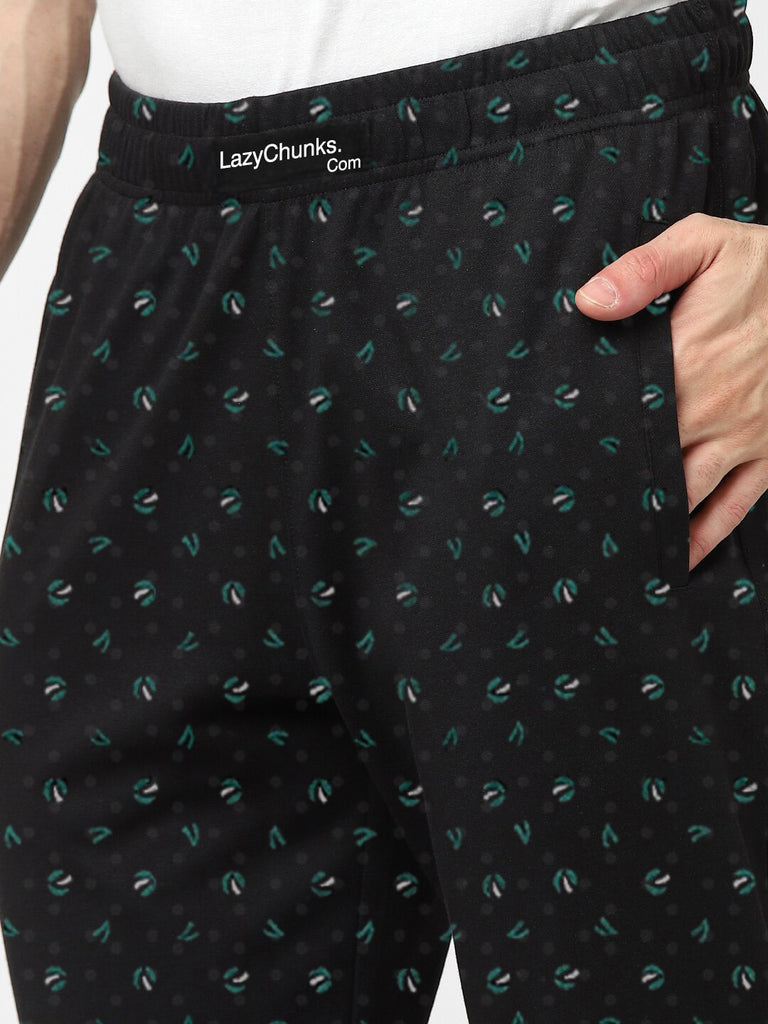 Lazychunks Men's Black Printed Super Combed Cotton Blend Casual Style Lower With Dual Side Pockets No Marks Waistband.