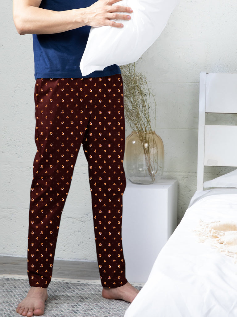 Lazychunks Men's Maroon Printed Super Combed Cotton Blend Casual Style Lower With Dual Side Pockets No Marks Waistband.