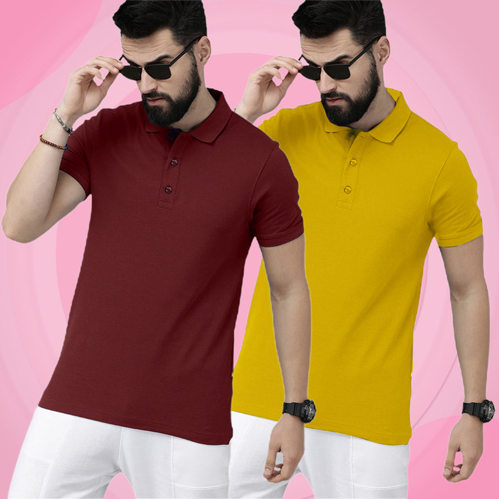 Newly Premium Polo Combo ( Pack Of 2 ) Tshirt By LazyChunks | Maroon Yellow