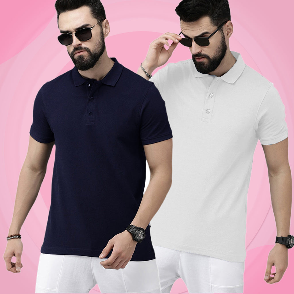 Newly Premium Polo Combo ( Pack Of 2 ) Tshirt By LazyChunks | Navy Blue White