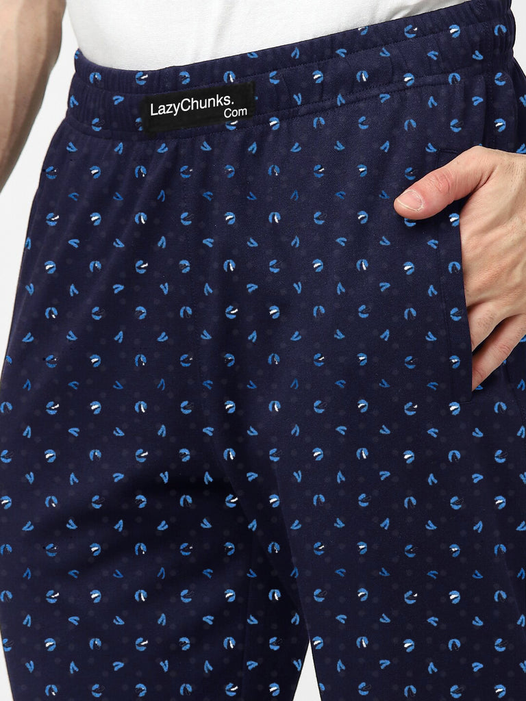 Lazychunks Men's Navy Blue Printed Super Combed Cotton Blend Casual Style Lower With Dual Side Pockets No Marks Waistband.