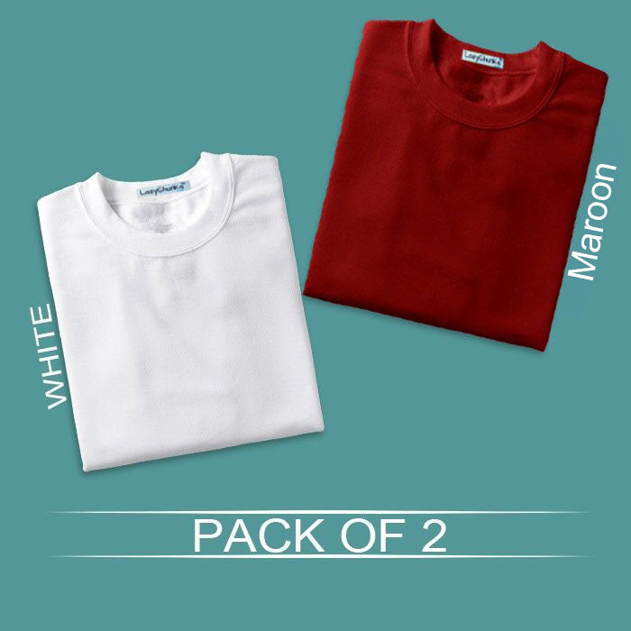White and Maroon Half sleeves Round Neck t shirt Combo (Pack Of 2) by Lazychunks - Lazychunks.com