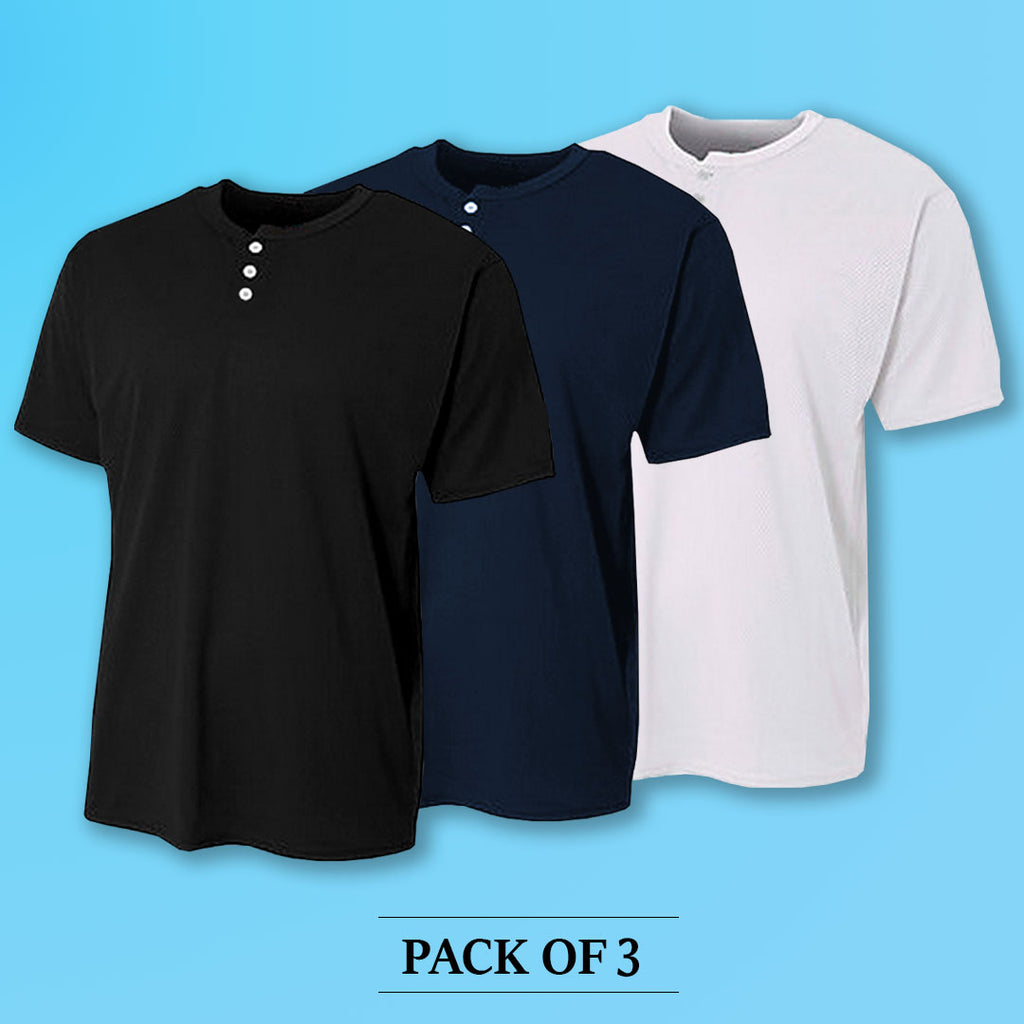 Ragular Fit Men's Stylish Half Sleeve Henley T-Shirt Combo (Pack Of 3) by LazyChunks - Lazychunks.com