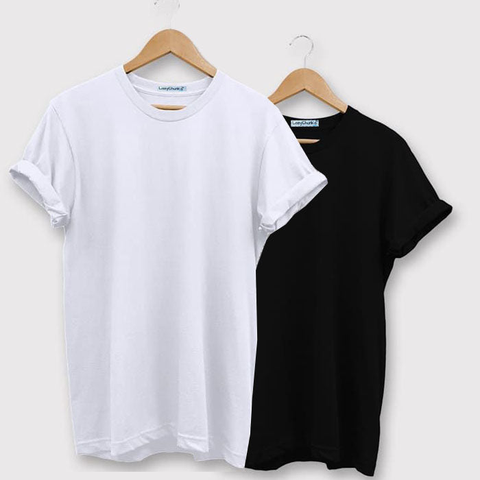 White and Black Half sleeves Round Neck T Shirt Combo (Pack Of 2) by LazyChunks - Lazychunks.com