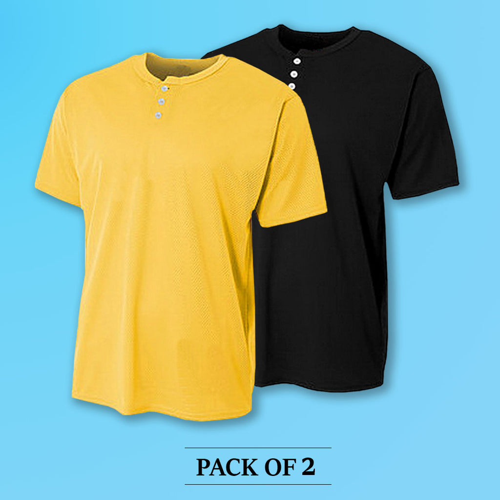 Cotton Half Sleeve Henley T-Shirts Combo (Pack Of 2) by LazyChunks