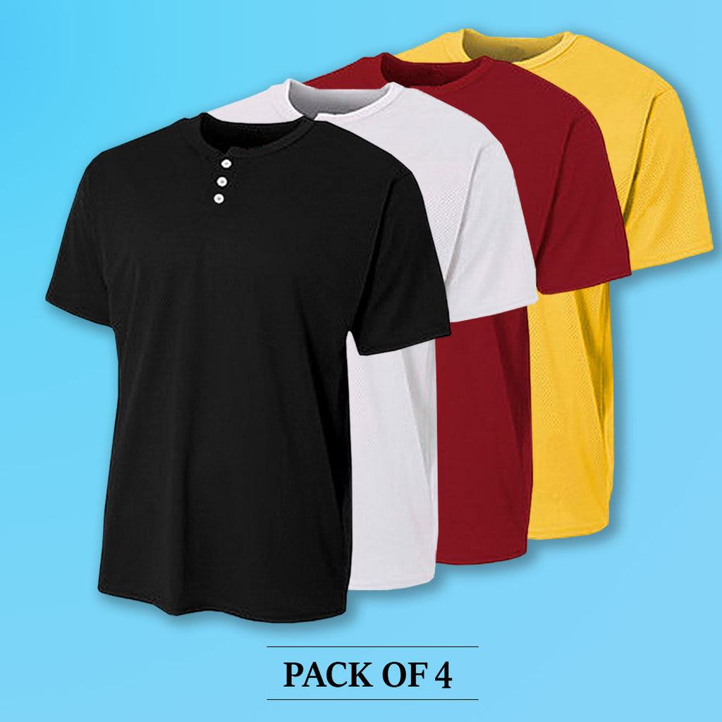Regular Fit Men's Half Sleeve Henley Cotton T-Shirts Combo (Pack Of 4) by LazyChunks - Lazychunks.com