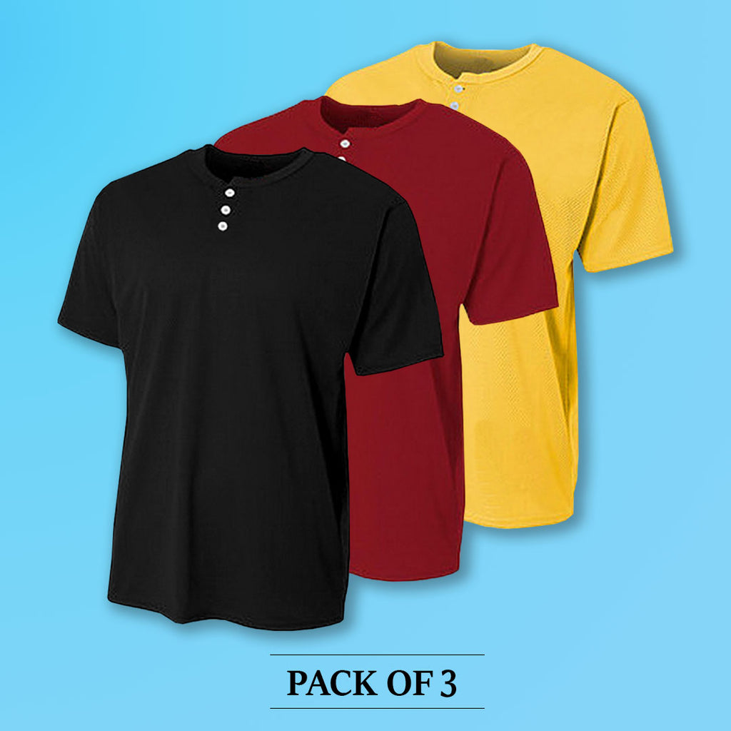 Half Sleeve Henley Cotton T-Shirts For Men Combo (Pack Of 3) by LazyChunks - Lazychunks.com