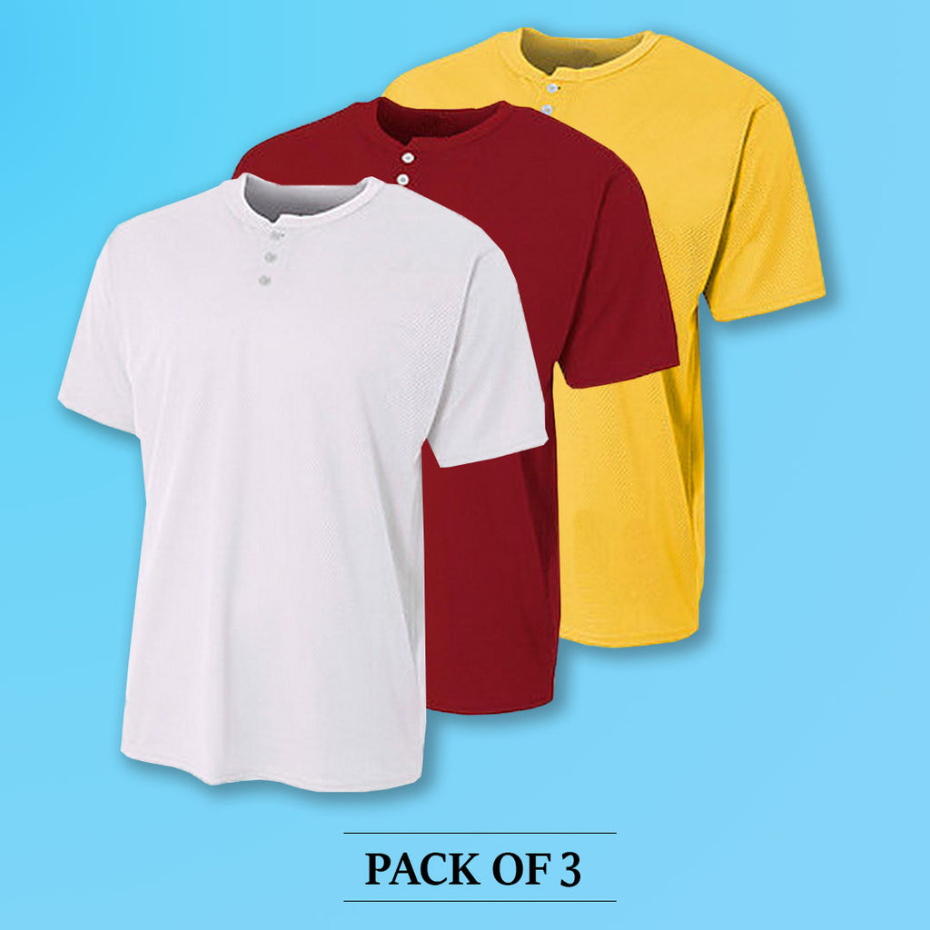 Regular Fit Men's Cotton Half Sleeve Henley T-Shirts (Pack Of 3) by LazyChunks