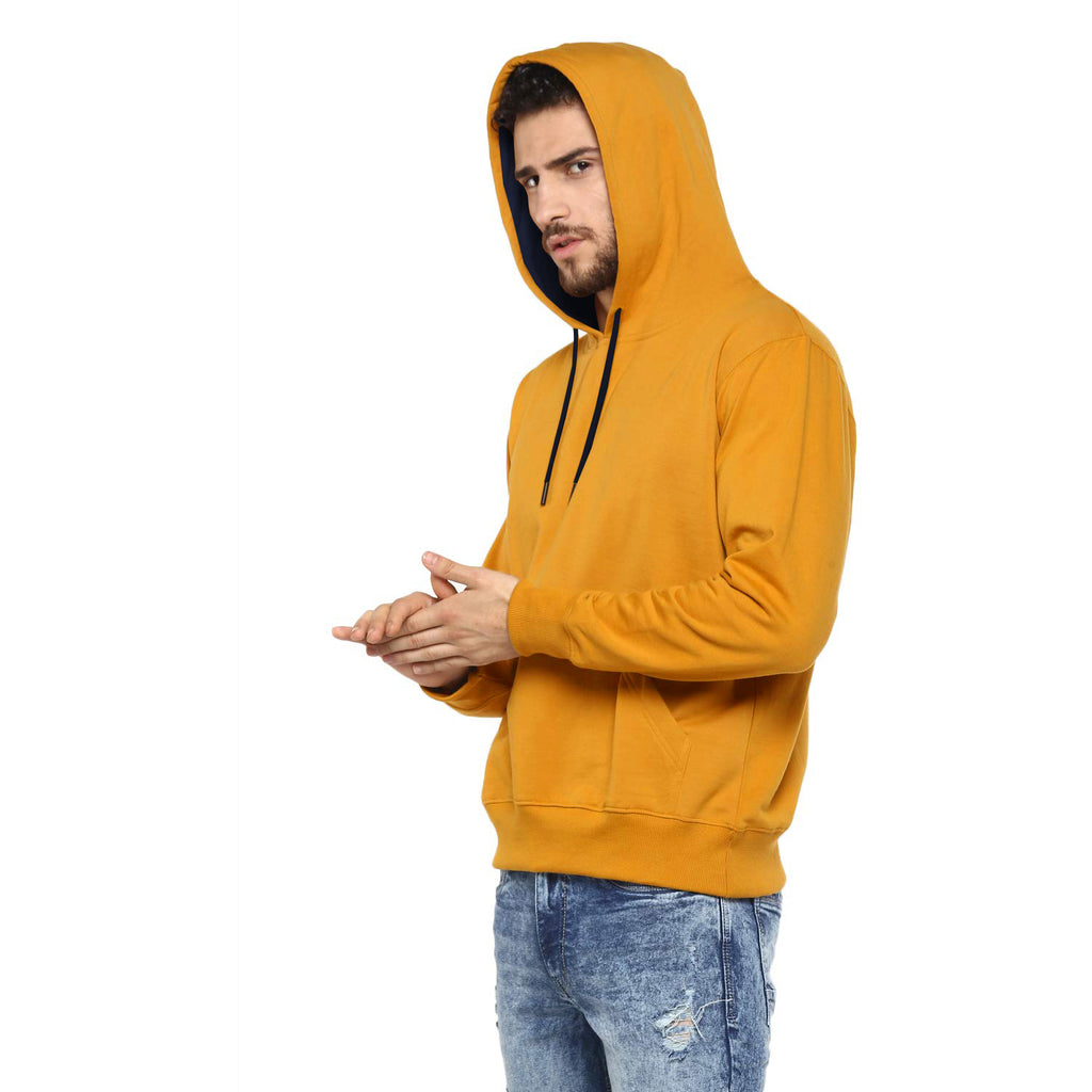 Hoodie Cotton Full Sleeve Mustard Yellow Kangaroo Sweatshirt Hoodie Jacket for Men by LAZYCHUNKS - Lazychunks.com