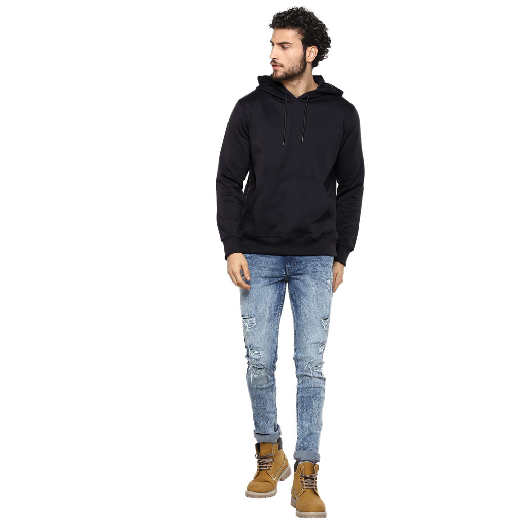 Hoodie Cotton Full Sleeve Black Kangaroo Hoodie Jacket for Men by LAZYCHUNKS - Lazychunks.com