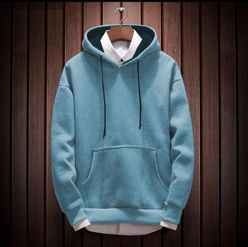 Hoodie Cotton Full Sleeve Sky Blue Kangaroo Sweatshirt Hoodie Jacket for Men by LAZYCHUNKS - Lazychunks.com