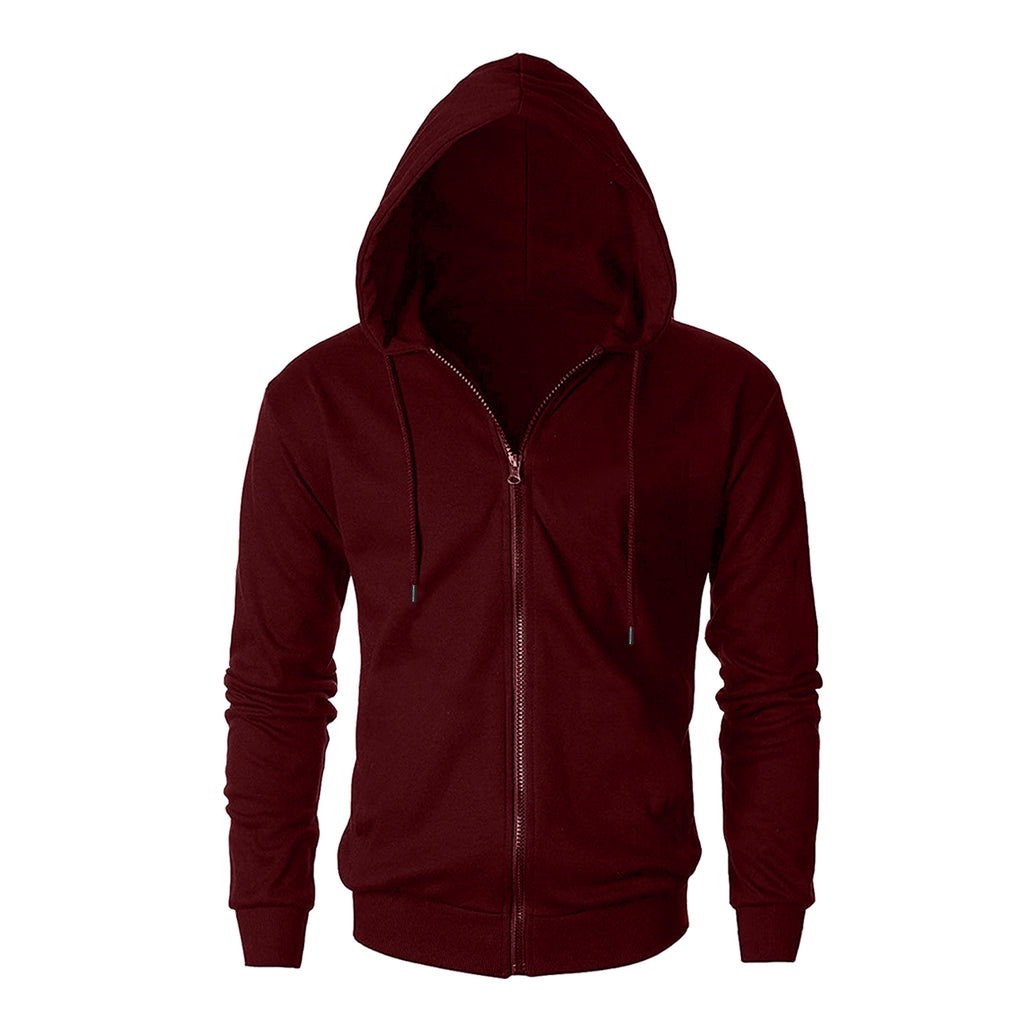 Regular Fit Men's Solid Maroon Zipper Jacket Hoodies Sweatshirt By LazyChunks