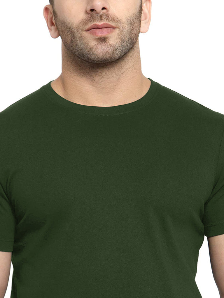 Solid Olive Green Round Neck Half Sleeves Plain Tshirt By LazyChunks