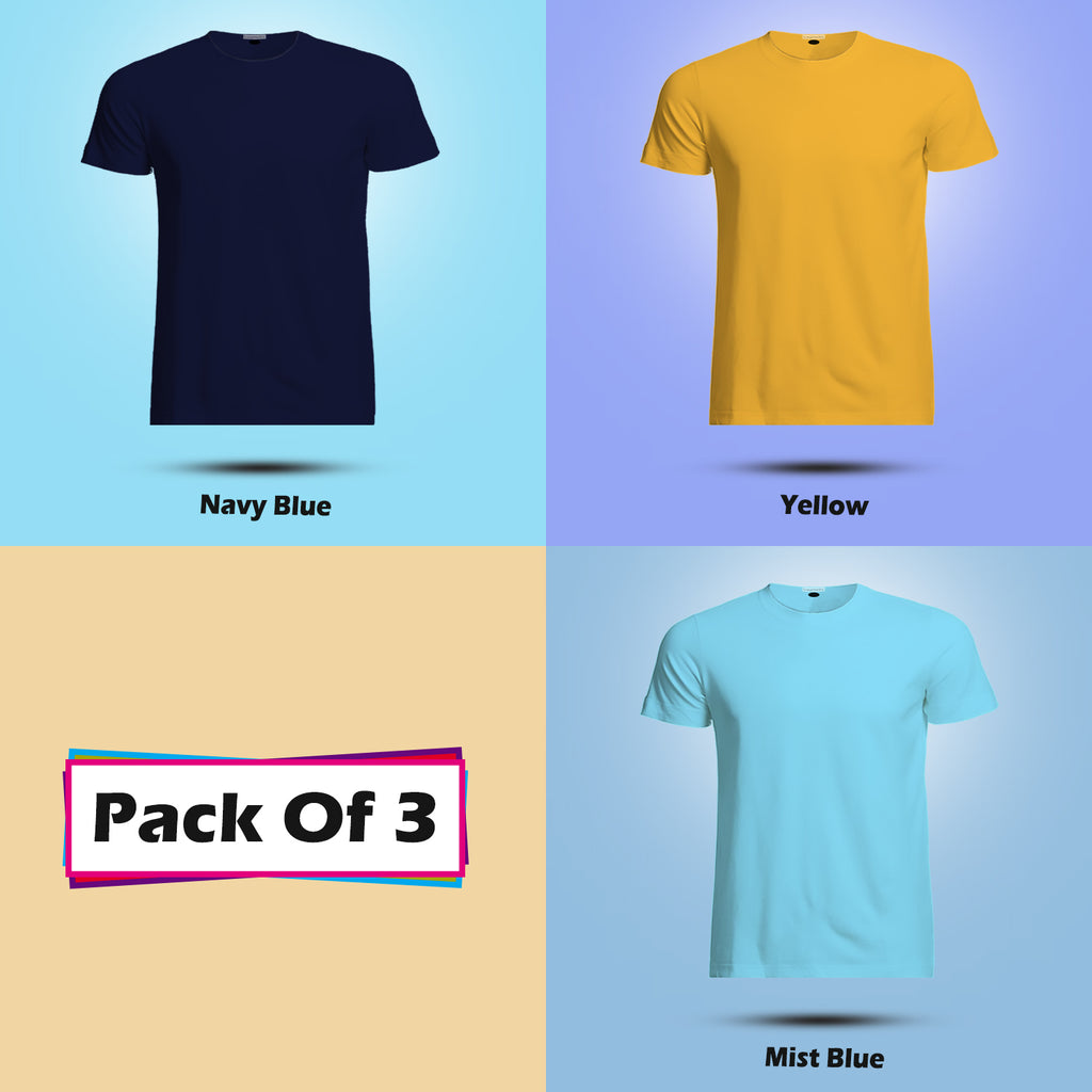 Round Neck Half Sleeve Plain T Shirt Combo (Pack Of 3) By LAZYCHUNKS (All Color)