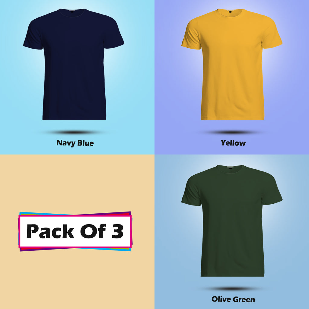 Round Neck Half Sleeve Plain T Shirt Combo (Pack Of 3) By LAZYCHUNKS (All Color)