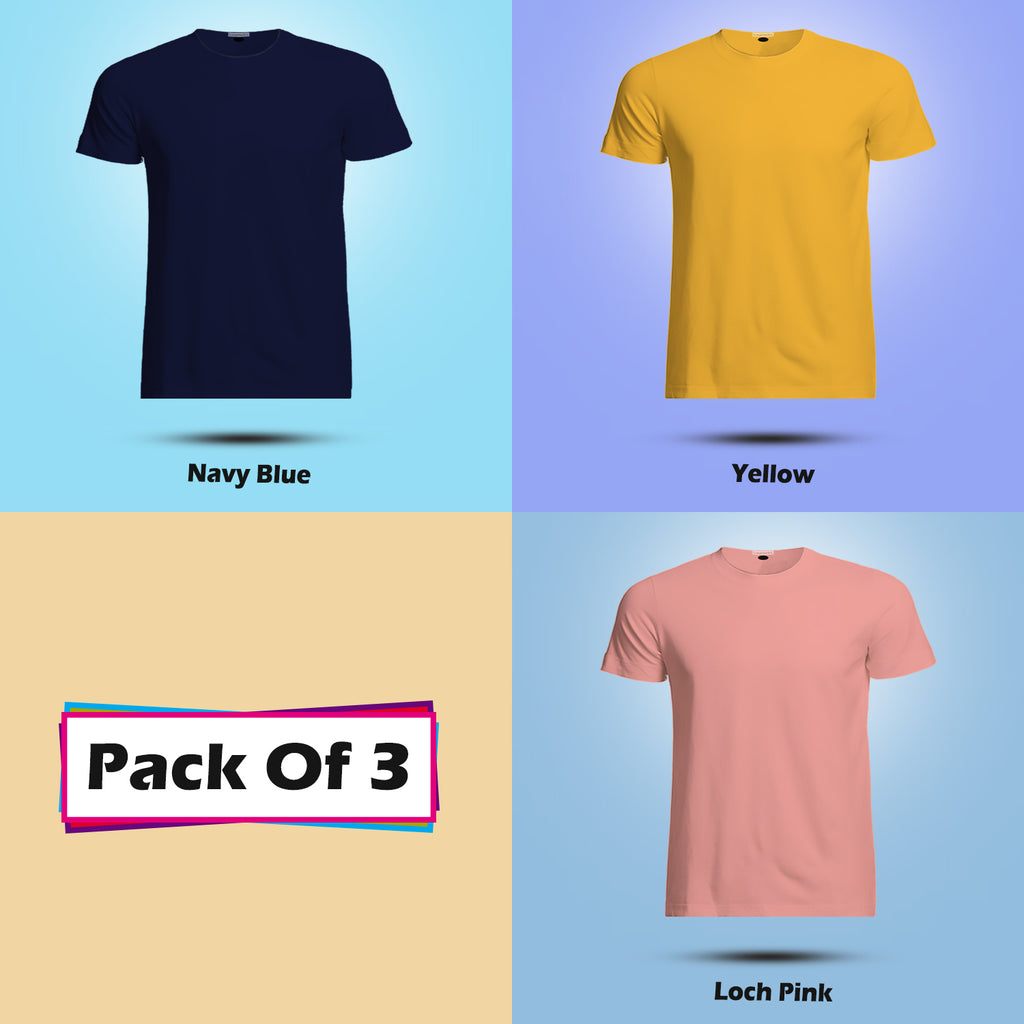 Round Neck Half Sleeve Plain T Shirt Combo (Pack Of 3) By LAZYCHUNKS (All Color)