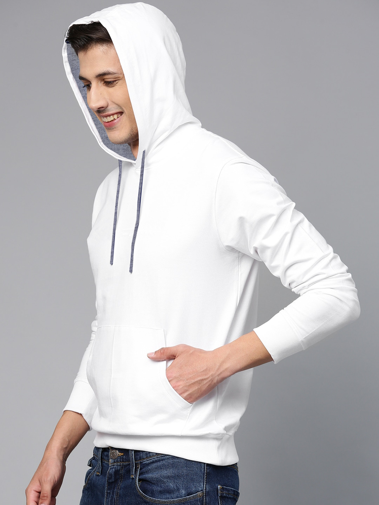 Hoodie Cotton Full Sleeve White Kangaroo Sweatshirt Hoodie Jacket for Men by LAZYCHUNKS - Lazychunks.com