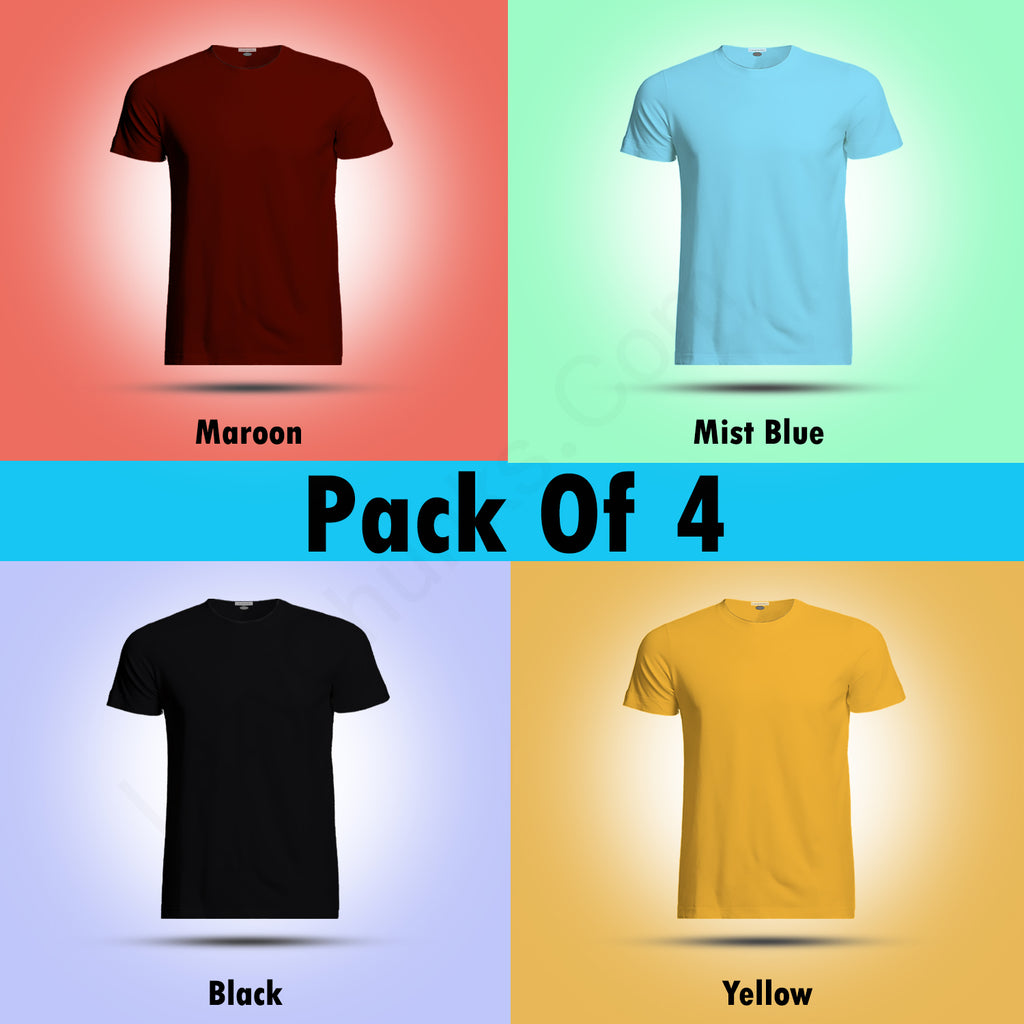 Round Neck Half Sleeve Plain T Shirt Combo (Pack Of 4) By LAZYCHUNKS (All Color)