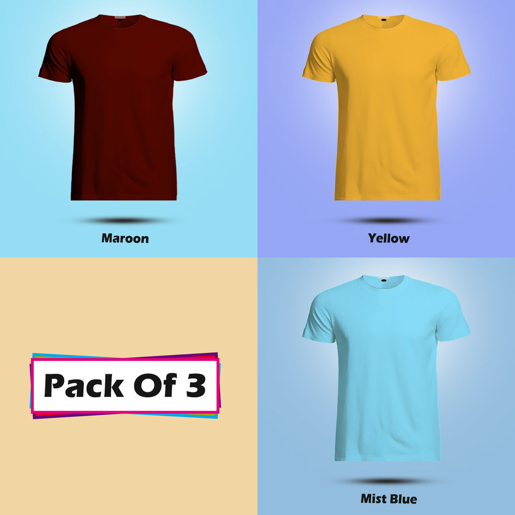Round Neck Half Sleeve Plain T Shirt Combo (Pack Of 3) By LAZYCHUNKS (All Color)