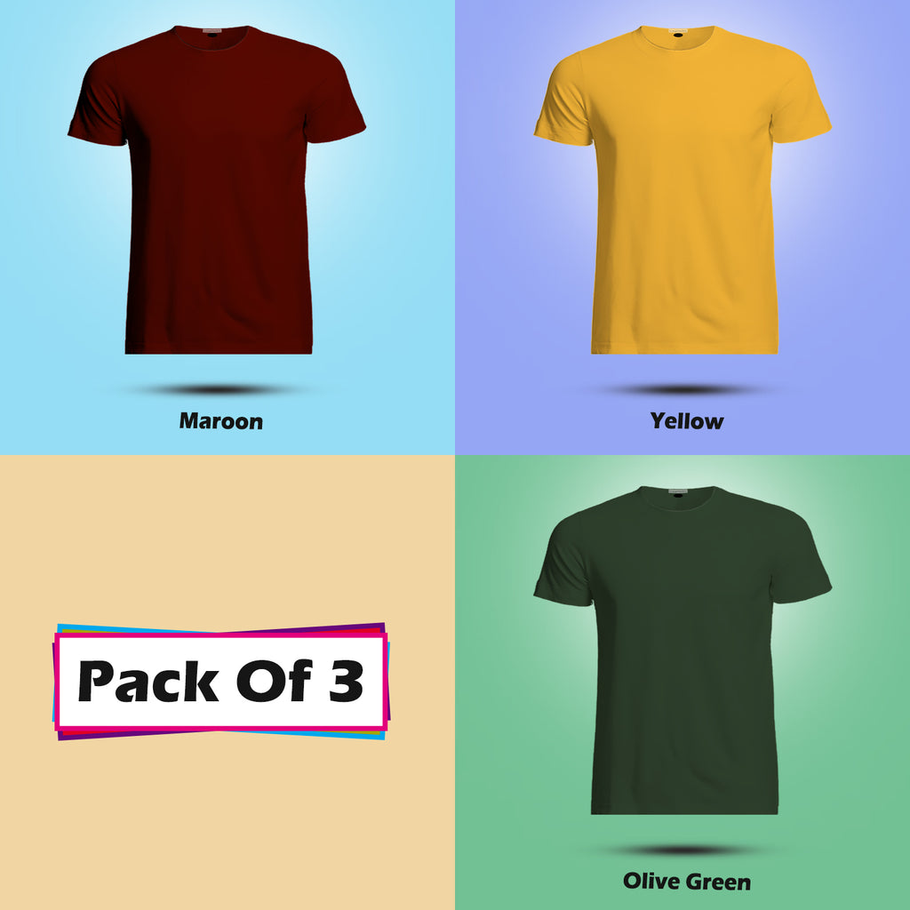 Round Neck Half Sleeve Plain T Shirt Combo (Pack Of 3) By LAZYCHUNKS (All Color)