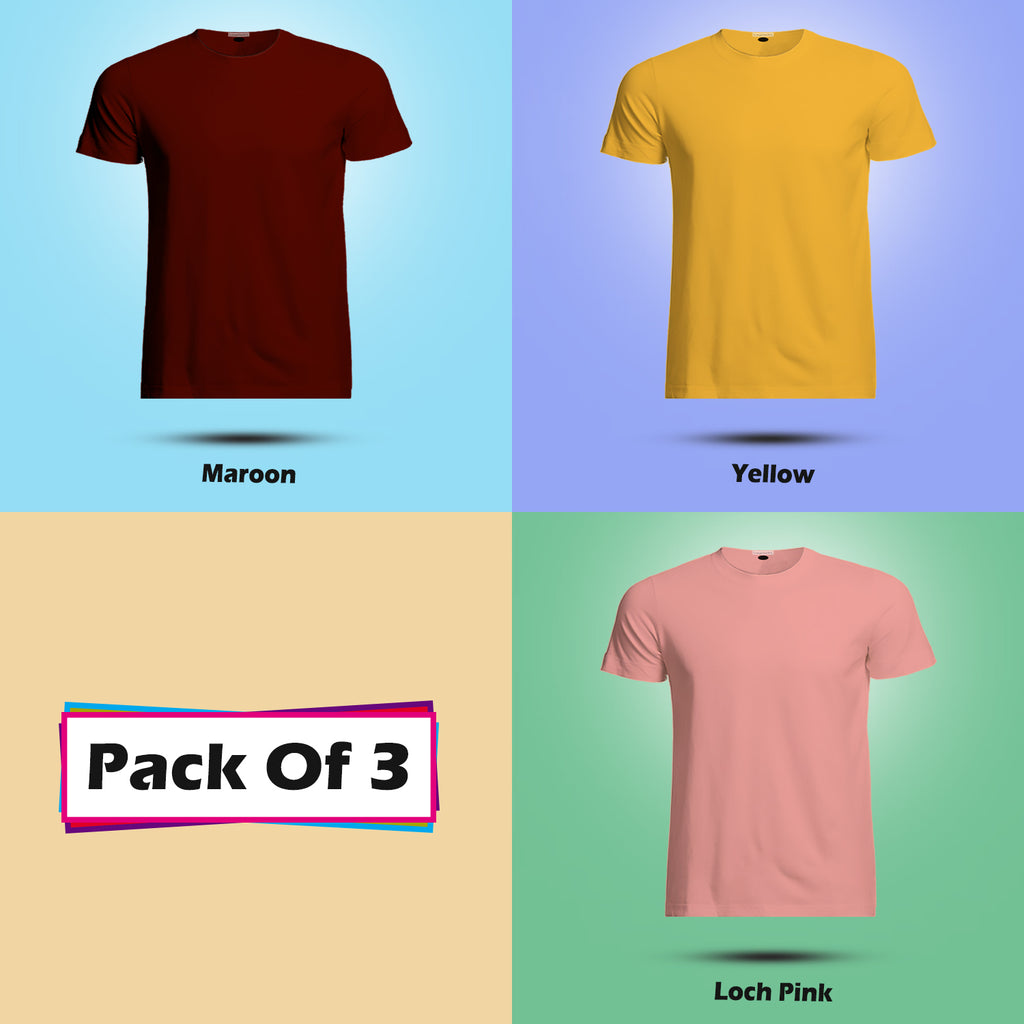 Round Neck Half Sleeve Plain T Shirt Combo (Pack Of 3) By LAZYCHUNKS (All Color)