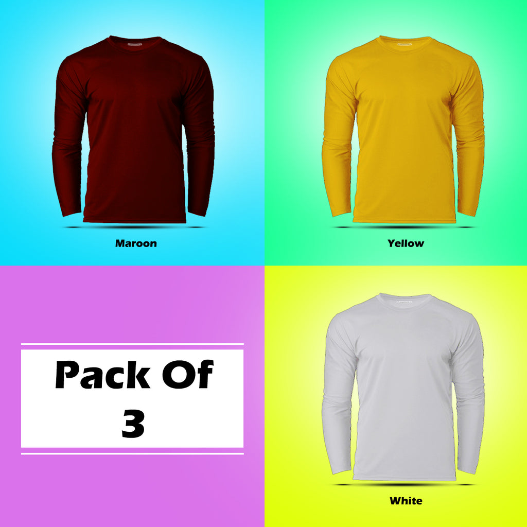 Round Neck Plain Full Sleeve T shirt Combo (Pack of 3) by LazyChunks (All Colors)