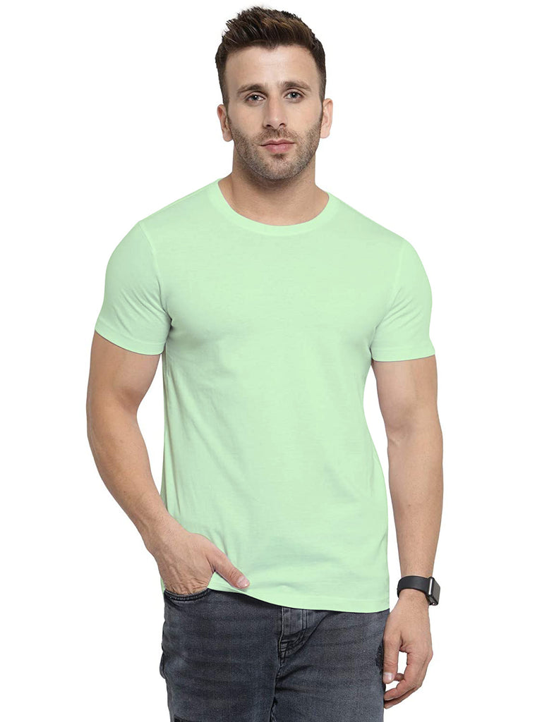 Round Neck Half Sleeves Regular Fit Men's Mint Green Cotton Tshirt By LazyChunks - Lazychunks.com