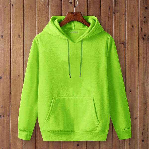 Full Sleeve Neon Green Cotton Kangaroo Hoodie for Men by