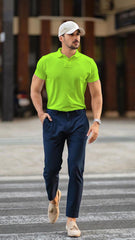 Neon Green Polo Neck Tshirt For Men By LazyChunks