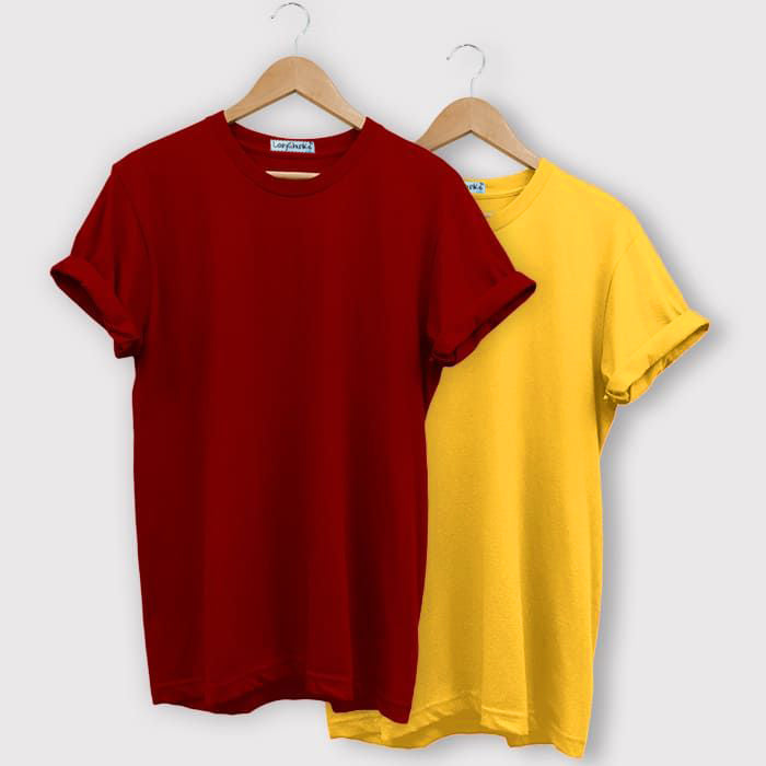 Yellow and Maroon Half sleeves Round Neck t shirt Combo (Pack Of 2) by Lazychunks - Lazychunks.com
