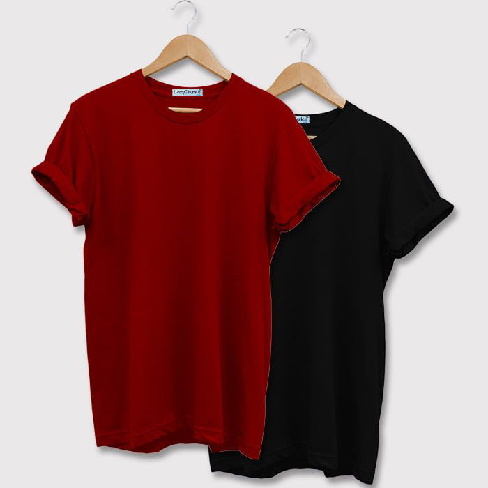 Black and Maroon Half sleeves Round Neck t shirt Combo (Pack Of 2) by Lazychunks - Lazychunks.com