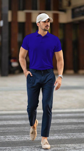 Royal Blue Polo Neck Tshirt For Men By LazyChunks–