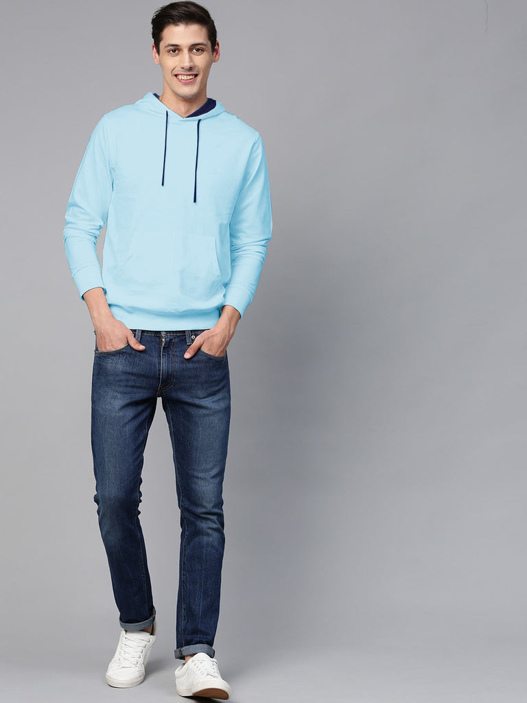 Hoodie Cotton Full Sleeve Sky Blue Kangaroo Sweatshirt Hoodie Jacket for Men by LAZYCHUNKS - Lazychunks.com