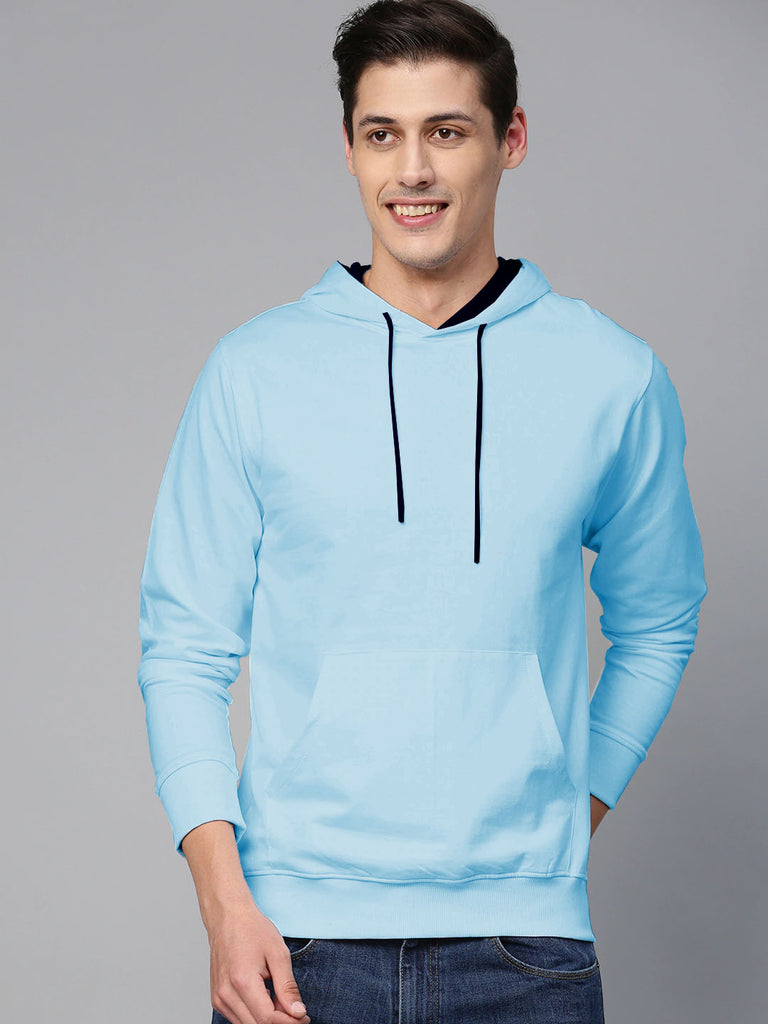 Hoodie Cotton Full Sleeve Sky Blue Kangaroo Sweatshirt Hoodie Jacket for Men by LAZYCHUNKS - Lazychunks.com