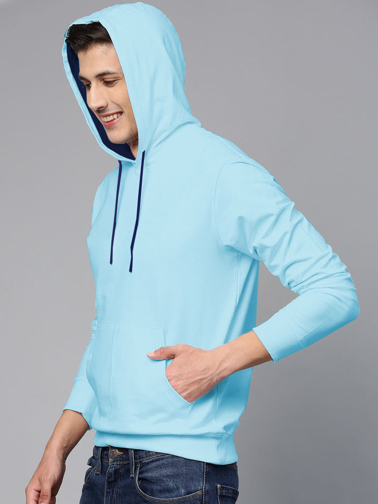 Hoodie Cotton Full Sleeve Sky Blue Kangaroo Sweatshirt Hoodie Jacket for Men by LAZYCHUNKS - Lazychunks.com