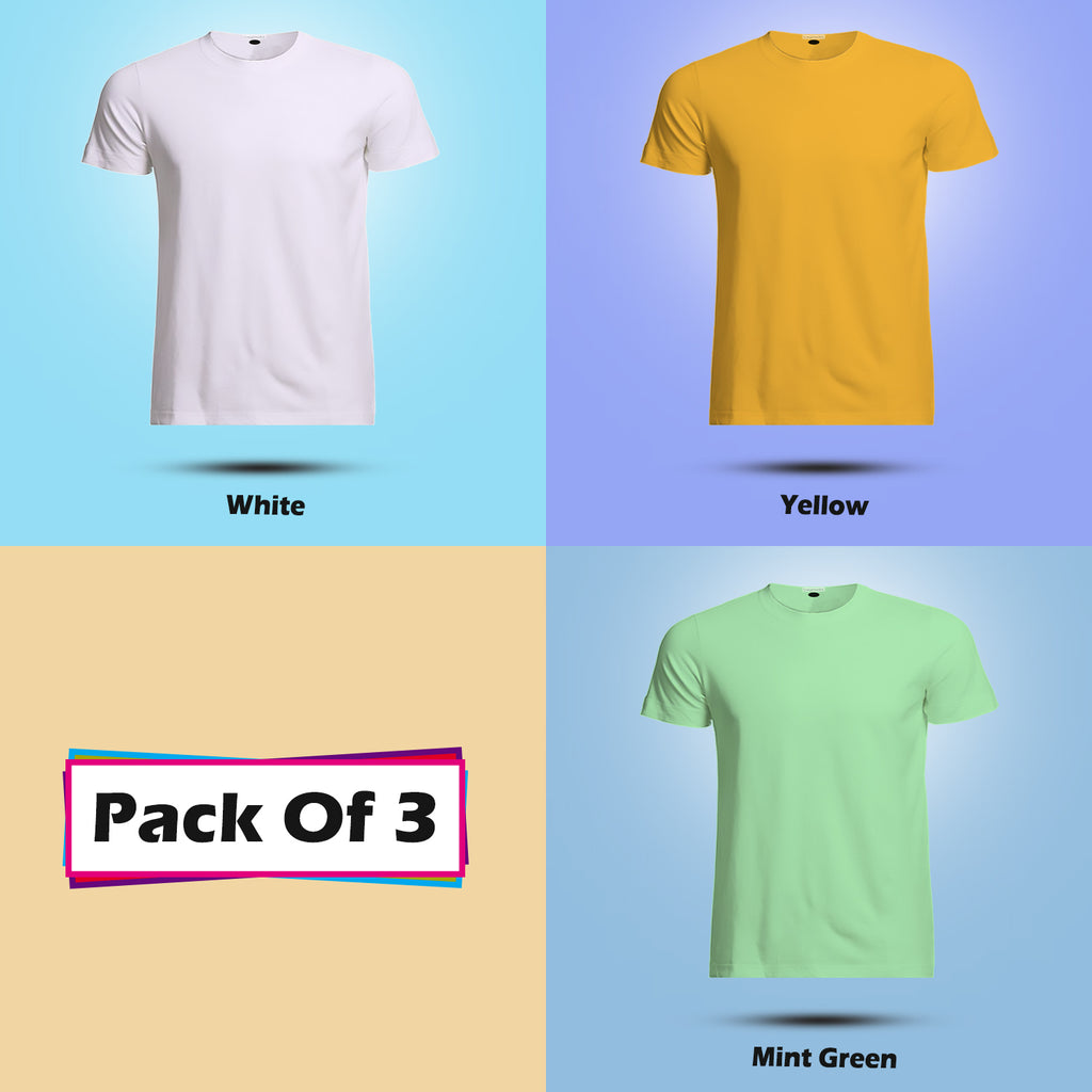 Round Neck Half Sleeve Plain T Shirt Combo (Pack Of 3) By LAZYCHUNKS (All Color)
