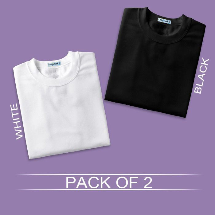 White and Black Half sleeves Round Neck T Shirt Combo (Pack Of 2) by LazyChunks - Lazychunks.com