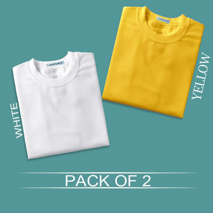 White and Yellow Half Sleeves Round Neck T Shirt Combo (Pack Of 2) By LazyChunks - Lazychunks.com