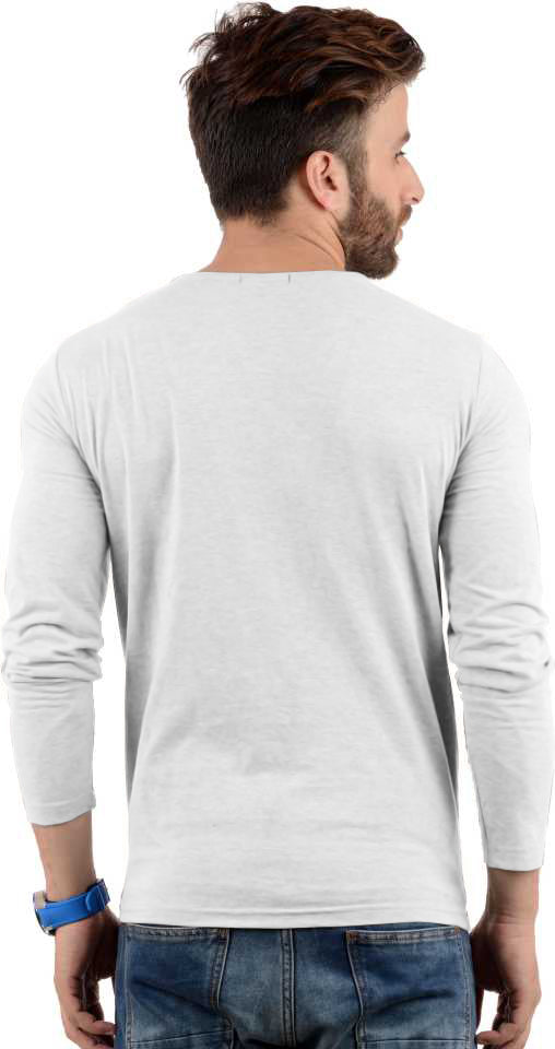 Men's Regular Fit Henley Neck full Sleeve Solid White Cotton Tshirt By LazyChunks