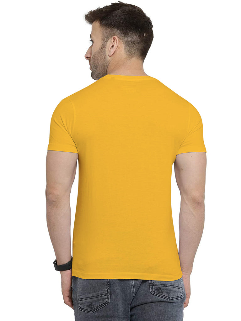 Solid Yellow Round Neck Half Sleeve Cotton Tshirt For Men By LazyChunks