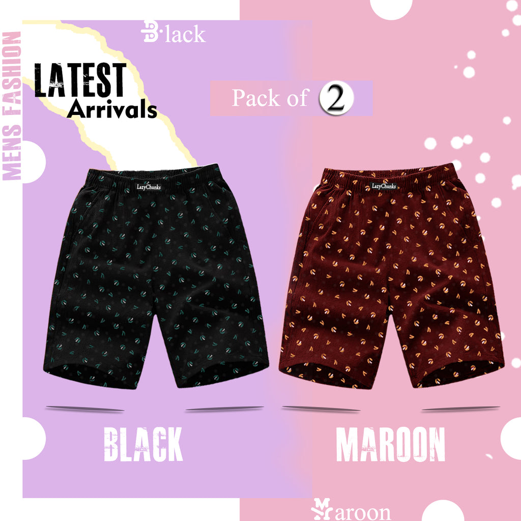 Regular Fit New Trendy and Casual Printed Premium Boxer Shorts Combo ( Pack of 2 ) For Men | Black Maroon | By LazyChunks