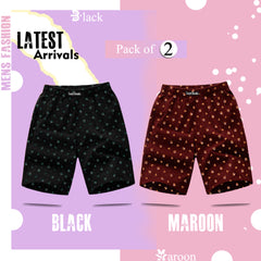 Regular Fit New Trendy and Casual Printed Premium Boxer Shorts Combo ( Pack of 2 ) For Men | Black Maroon | By LazyChunks