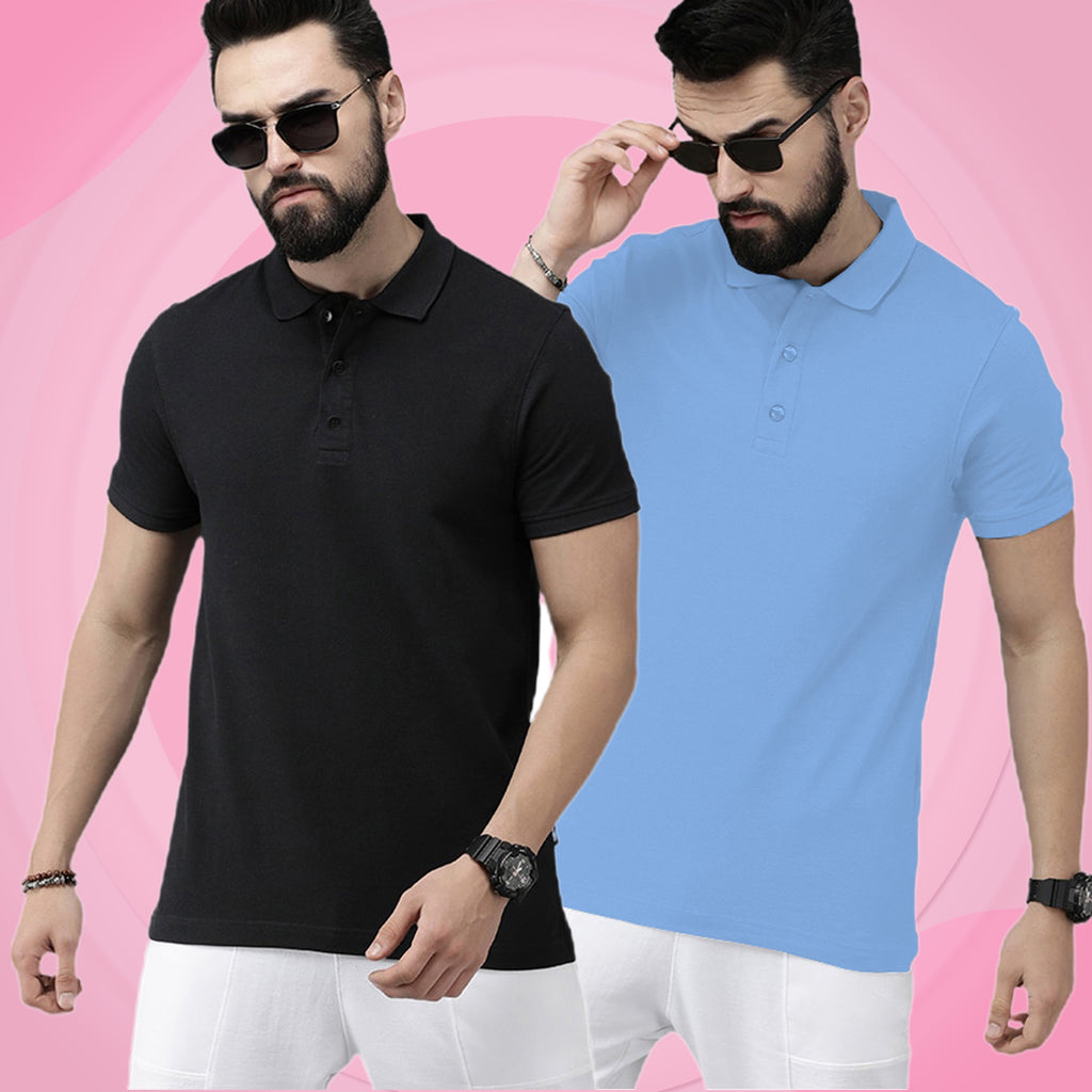 Newly Premium Polo Combo ( Pack Of 2 ) Tshirt By LazyChunks | Black Mist Blue