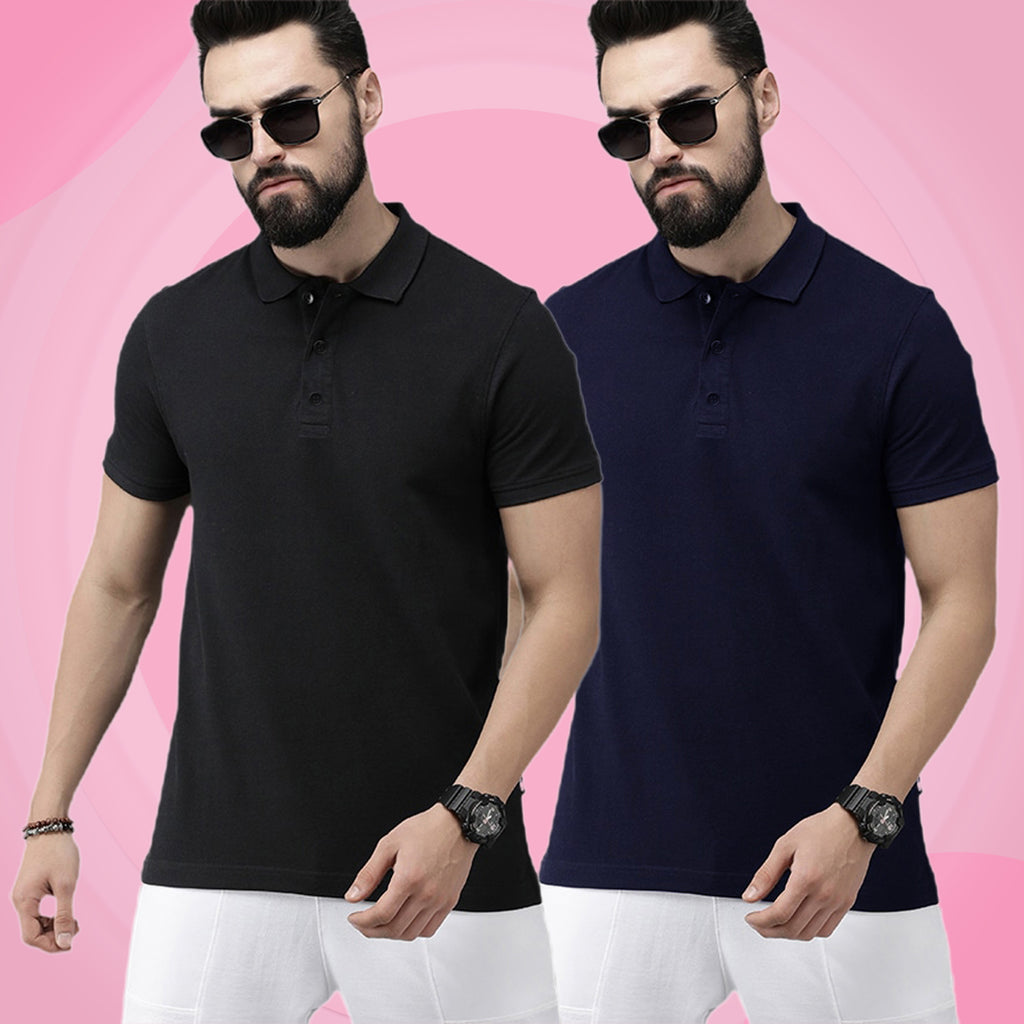 Newly Premium Polo Combo ( Pack Of 2 ) Tshirt By LazyChunks | Black Navy Blue