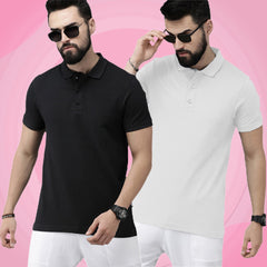 Newly Premium Polo Combo ( Pack Of 2 ) Tshirt By LazyChunks | Black White