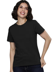 Lazychunks Women Black Round Neck Half Sleeve Solid Tshirts.