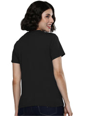 Lazychunks Women Black Round Neck Half Sleeve Solid Tshirts.
